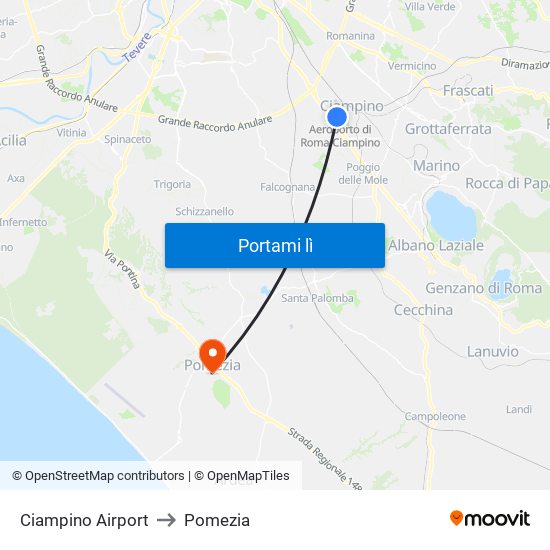 Ciampino Airport to Pomezia map