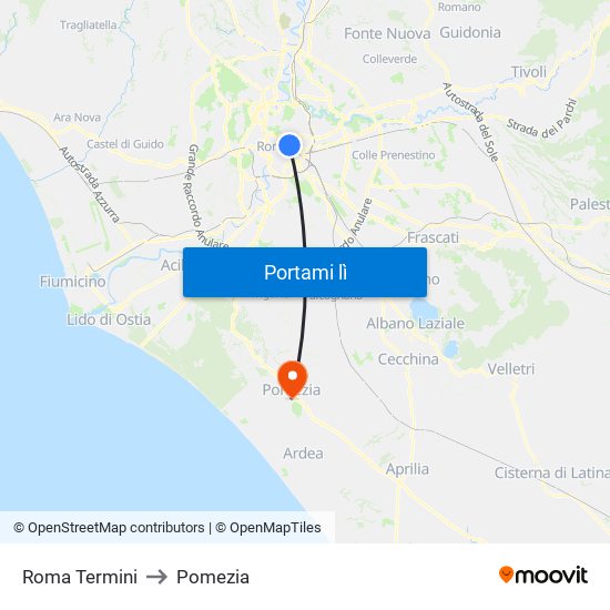 Roma Termini to Pomezia map