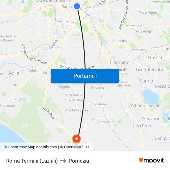 Roma Termini (Laziali) to Pomezia map