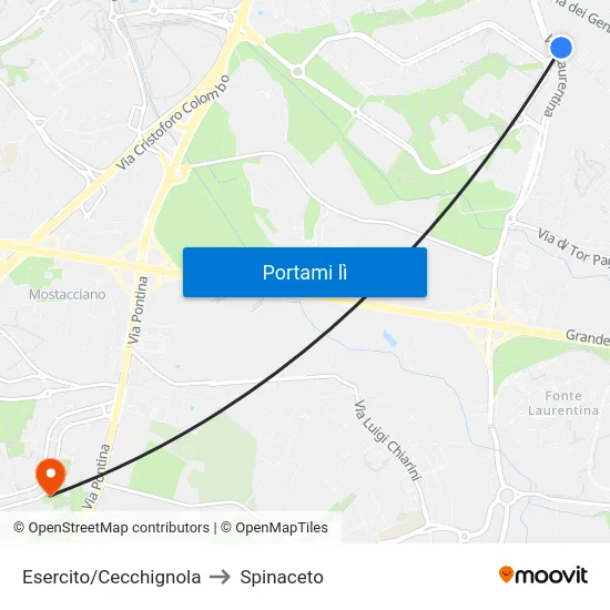 Esercito/Cecchignola to Spinaceto map