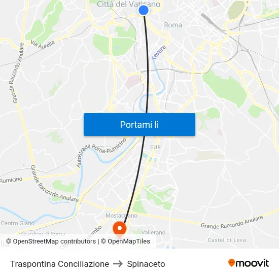Traspontina Conciliazione to Spinaceto map
