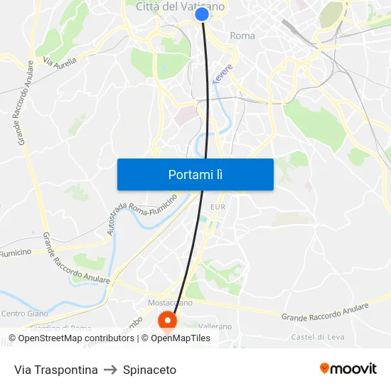 Via Traspontina to Spinaceto map