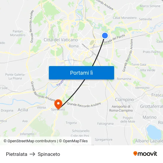 Pietralata to Spinaceto map