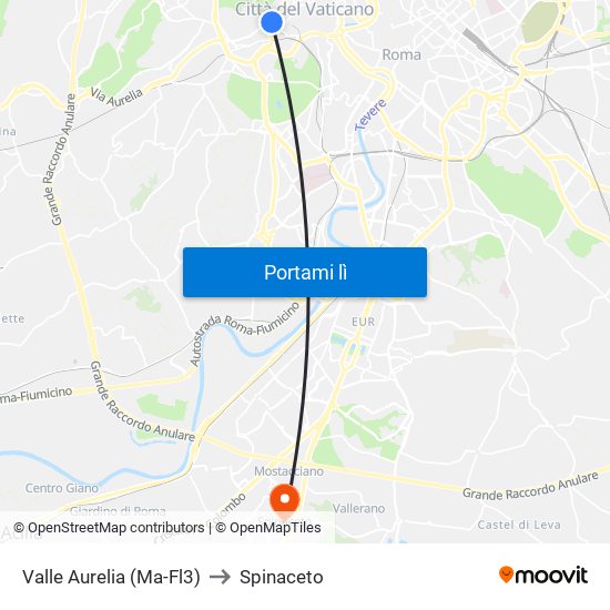 Valle Aurelia (Ma - Fl3) to Spinaceto map
