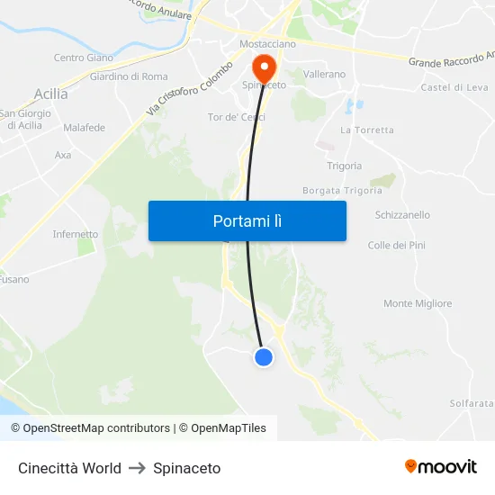 Cinecittà World to Spinaceto map