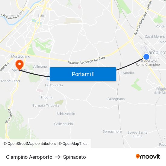 Ciampino Aeroporto to Spinaceto map