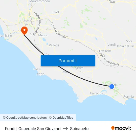 Fondi | Ospedale San Giovanni to Spinaceto map