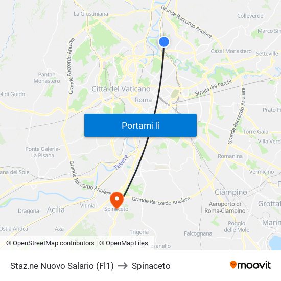 Staz.ne Nuovo Salario (Fl1) to Spinaceto map