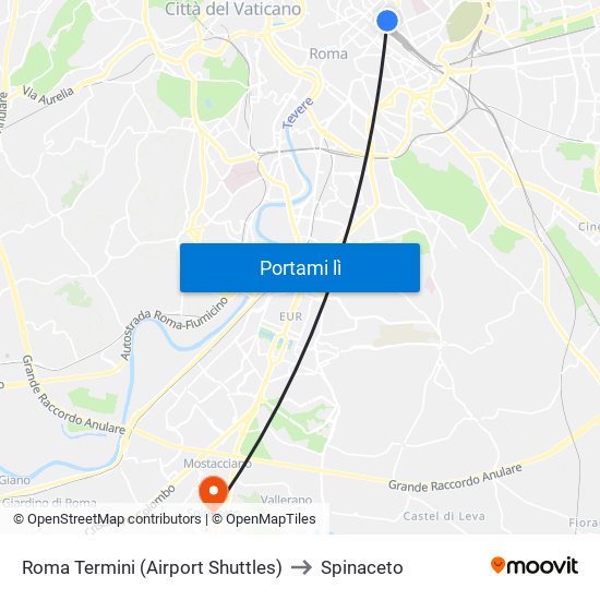 Roma Termini (Airport Shuttles) to Spinaceto map
