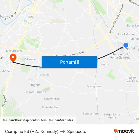 Ciampino FS (P.Za Kennedy) to Spinaceto map