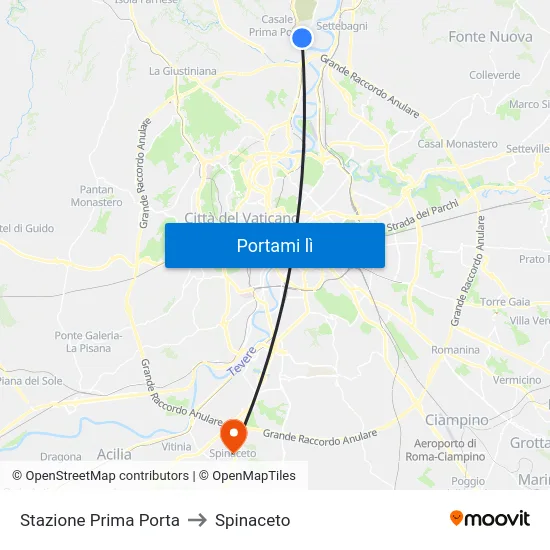 Stazione Prima Porta to Spinaceto map