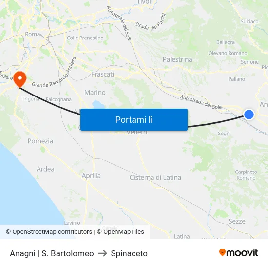 Anagni | S. Bartolomeo to Spinaceto map
