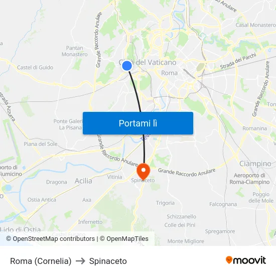 Roma (Cornelia) to Spinaceto map