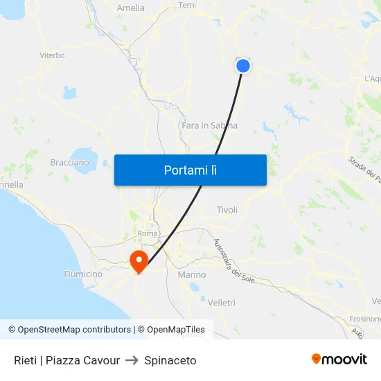 Rieti | Piazza Cavour to Spinaceto map