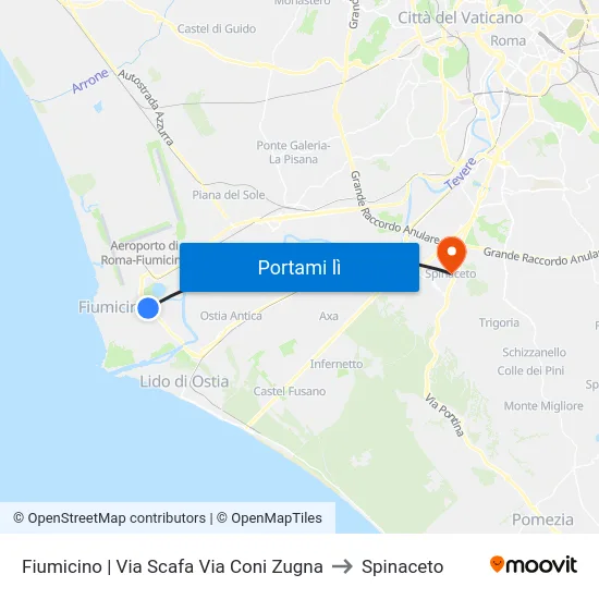 Fiumicino | Via Scafa Via Coni Zugna to Spinaceto map