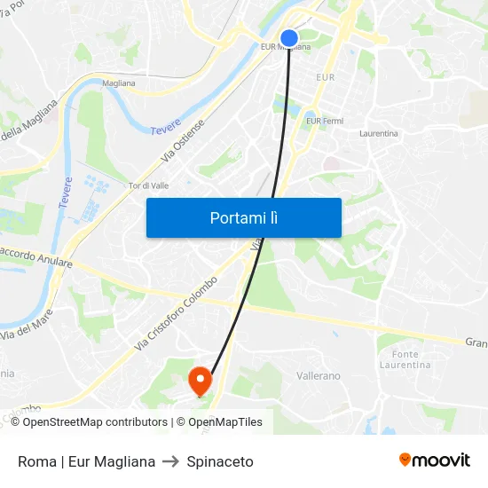 Roma | Eur Magliana to Spinaceto map