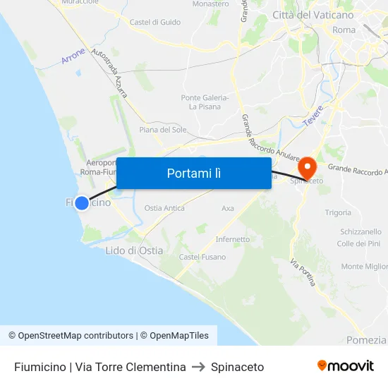 Fiumicino | Via Torre Clementina to Spinaceto map