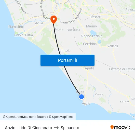 Anzio | Lido Di Cincinnato to Spinaceto map
