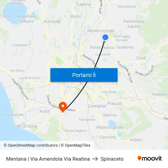 Mentana | Via Amendola Via Reatina to Spinaceto map
