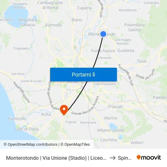 Monterotondo | Via Unione (Stadio) | Liceo Scientifico G.Peano to Spinaceto map