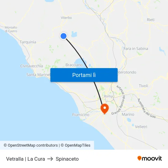 Vetralla | La Cura to Spinaceto map