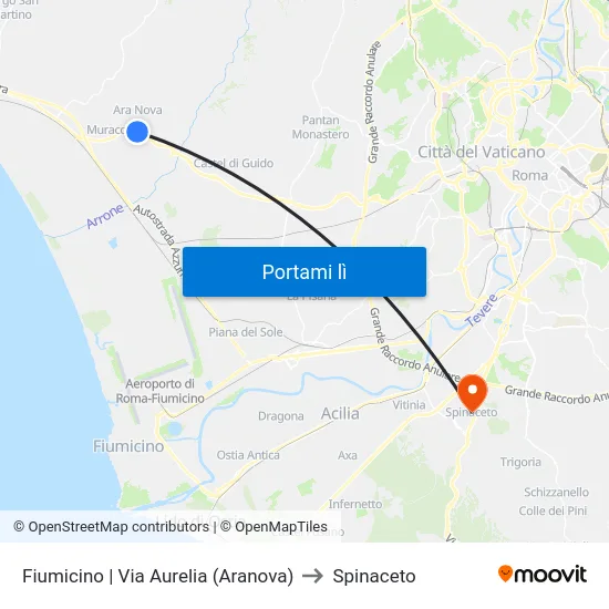 Fiumicino | Via Aurelia (Aranova) to Spinaceto map