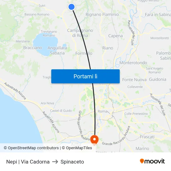 Nepi | Via Cadorna to Spinaceto map