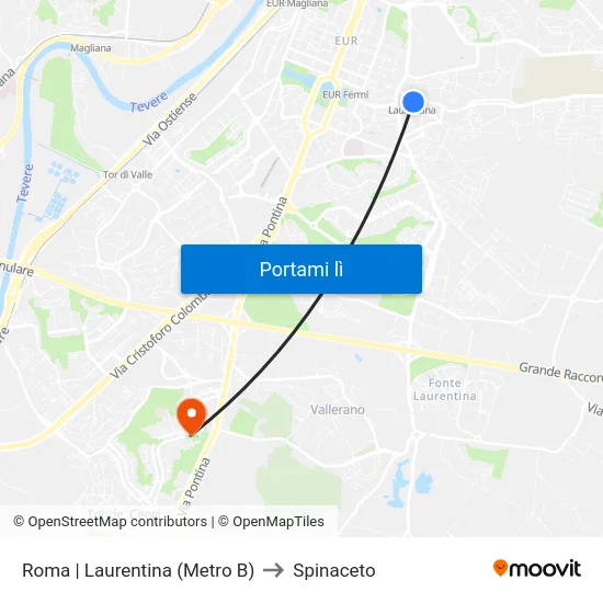 Roma | Laurentina (Metro B) to Spinaceto map