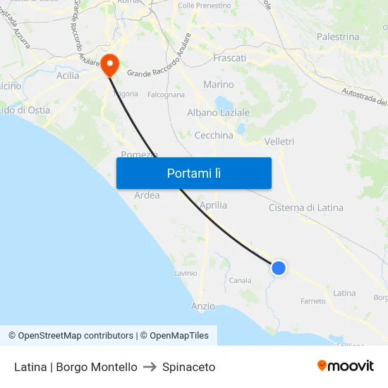 Latina | Borgo Montello to Spinaceto map