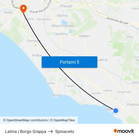 Latina | Borgo Grappa to Spinaceto map