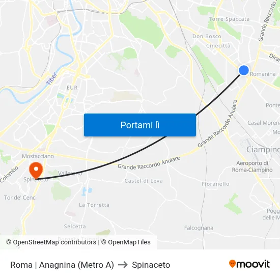 Roma | Anagnina (Metro A) to Spinaceto map