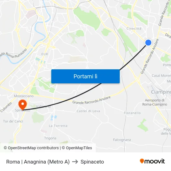 Roma | Anagnina (Metro A) to Spinaceto map