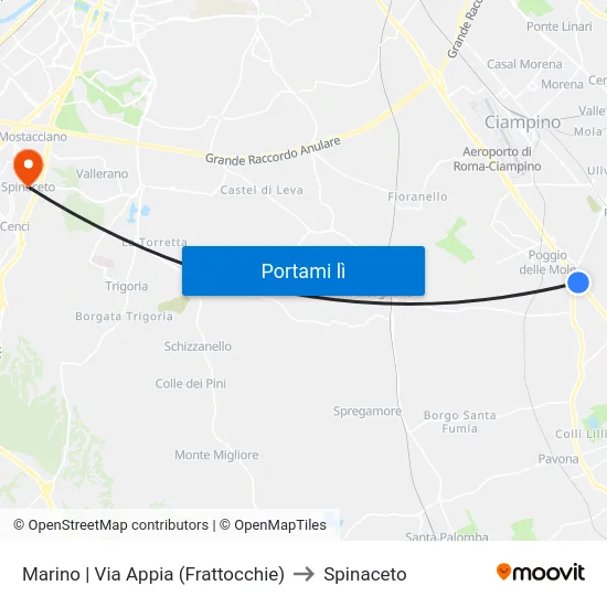 Marino | Via Appia (Frattocchie) to Spinaceto map