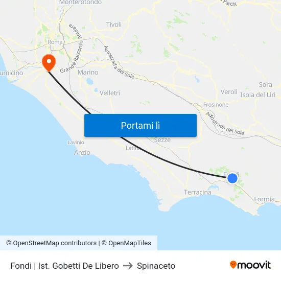 Fondi | Ist. Gobetti De Libero to Spinaceto map