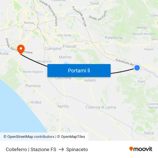Colleferro | Stazione FS to Spinaceto map