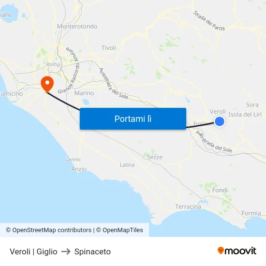 Veroli | Giglio to Spinaceto map