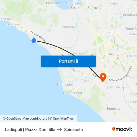 Ladispoli | Piazza Domitilla to Spinaceto map