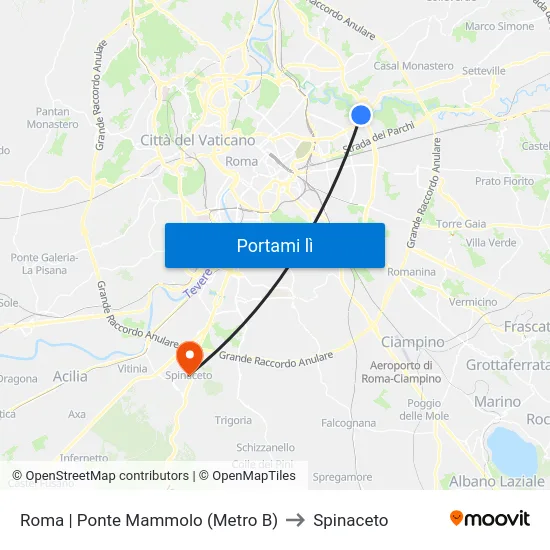 Roma | Ponte Mammolo (Metro B) to Spinaceto map