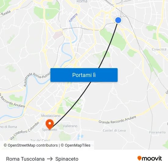 Roma Tuscolana to Spinaceto map