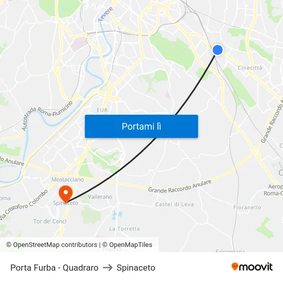 Porta Furba  - Quadraro to Spinaceto map