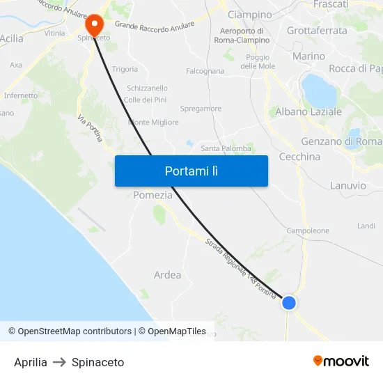 Aprilia to Spinaceto map