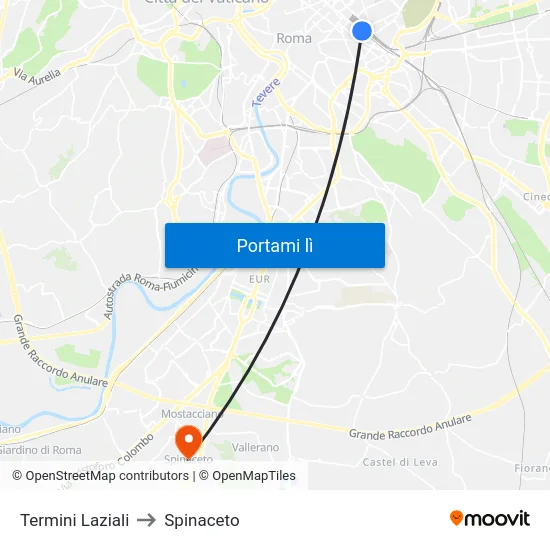 Termini Laziali to Spinaceto map