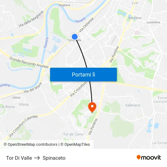 Tor Di Valle to Spinaceto map