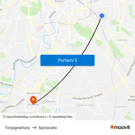 Torpignattara to Spinaceto map