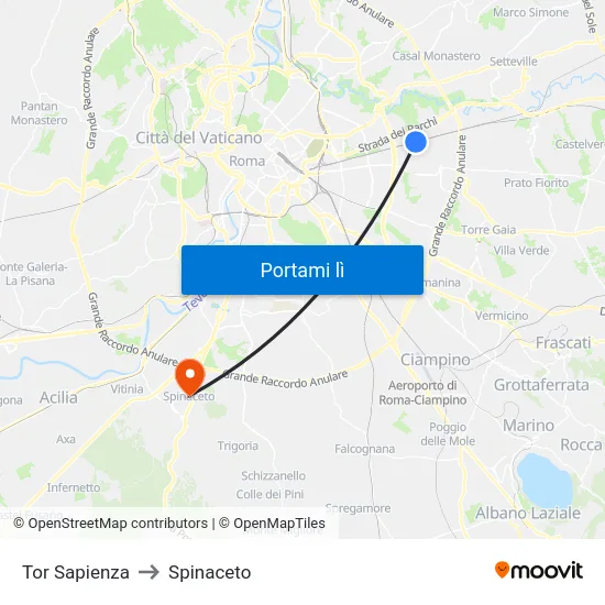 Tor Sapienza to Spinaceto map