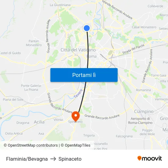 Flaminia/Bevagna to Spinaceto map