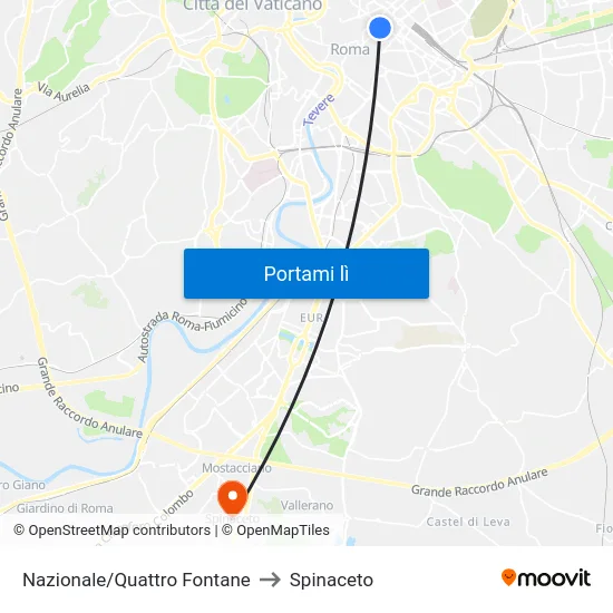 Nazionale/Quattro Fontane to Spinaceto map