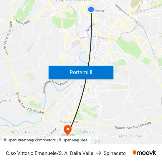C.so Vittorio Emanuele/S. A. Della Valle to Spinaceto map