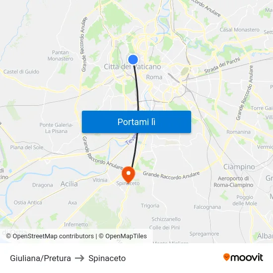 Giuliana/Pretura to Spinaceto map