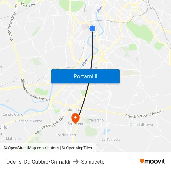 Oderisi Da Gubbio/Grimaldi to Spinaceto map